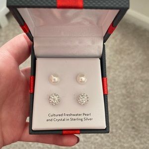 Cultured Freshwater Pearl with Crystal Earrings in Sterling Silver